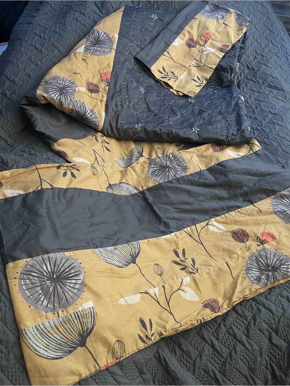 Floral Stripe Sheet Set in Mustard and Gray - Home Bedding
